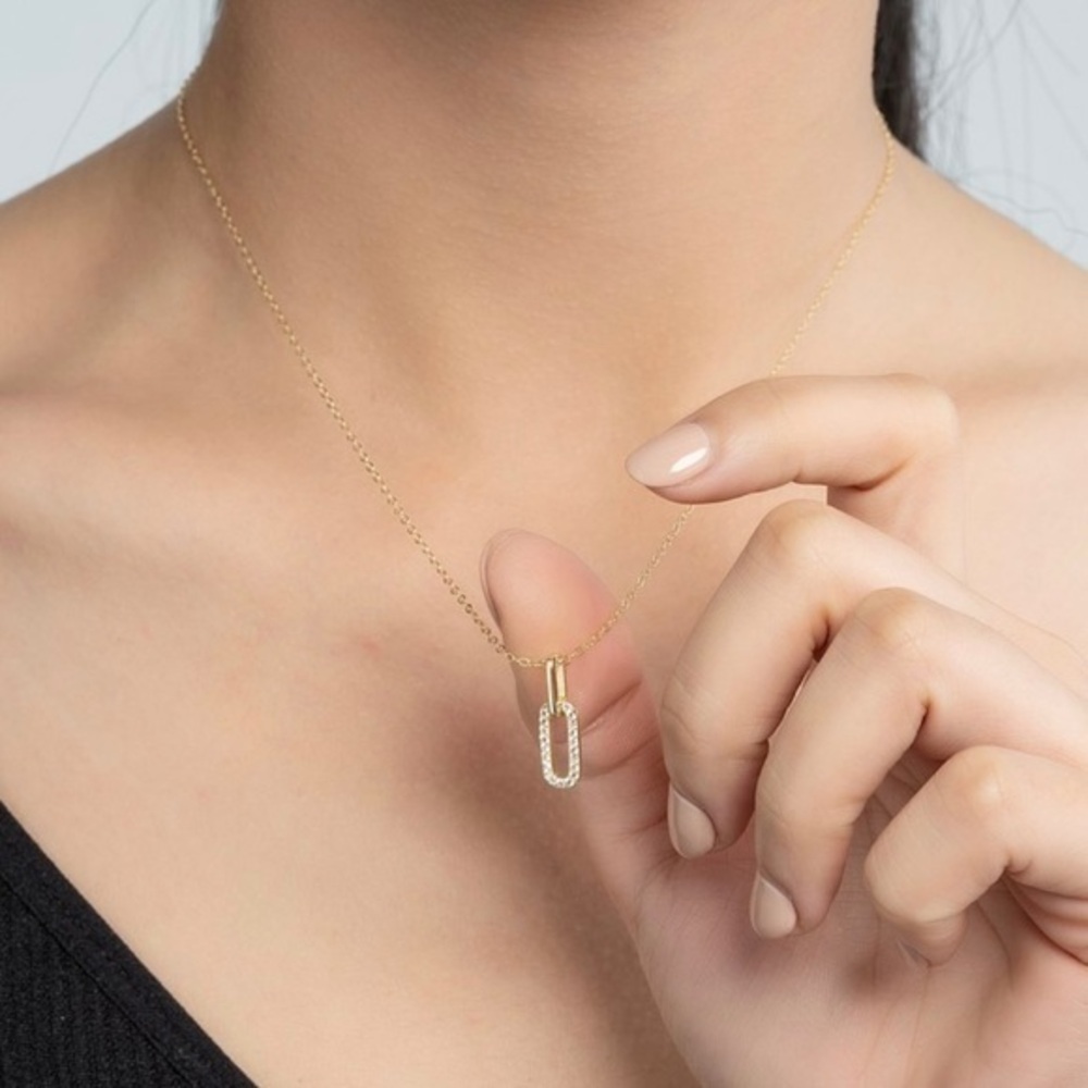 Elongated Drop Necklace, 14K Gold Plated 925 Sterling Silver, 15” Chain Necklace